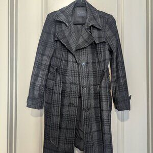 Banana Republic Jacket Womens PXS Gray Black Windowpane Flannel Belted Pea Coat